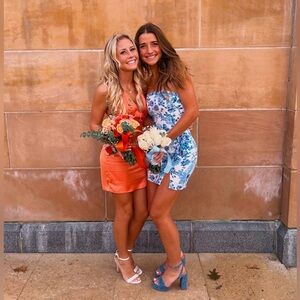 Blue Floral Strapless Mini Dress